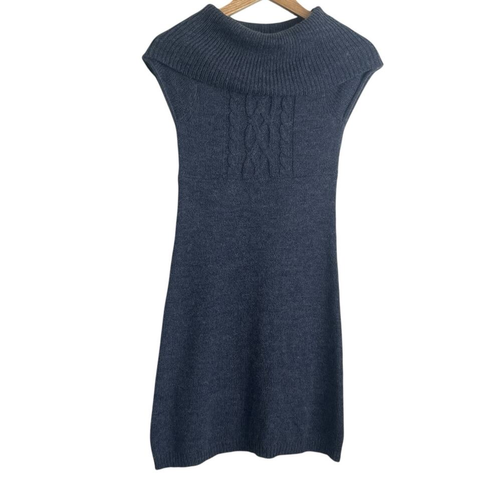 Mudd Women Mini Sweater Tunic Dress‎ S Gray Wool Blend Cowl Neck Academia Preppy